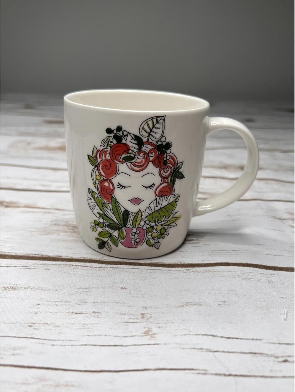 Tag Ceramic Mug with 'Crazy Plant‎ Lady' and Floral Woman Design